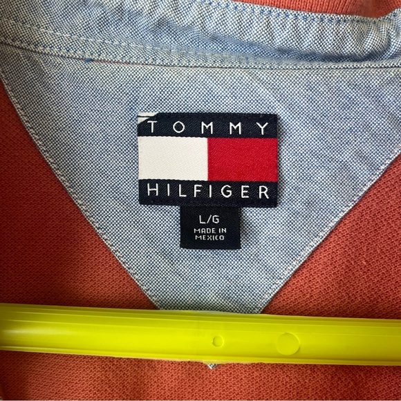 Tommy Hilfiger Salmon Pink Red Polo Shirt Men’s L Y2K Preppy Classic 100% Cotton - Picture 3 of 8